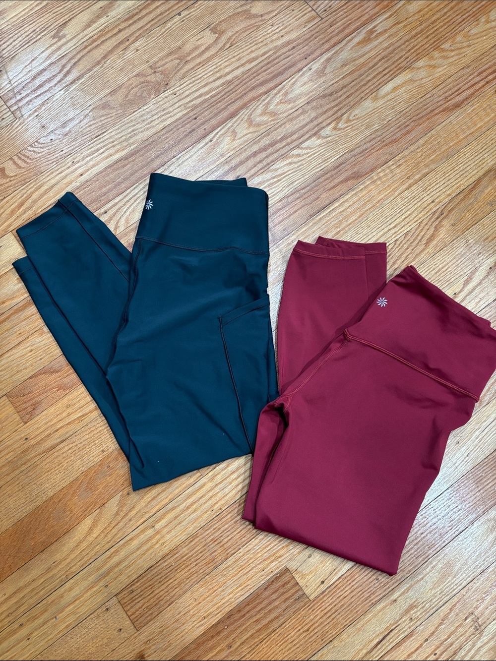 Athleta Women's Ankle Leggings in Teal Green and Burgundy